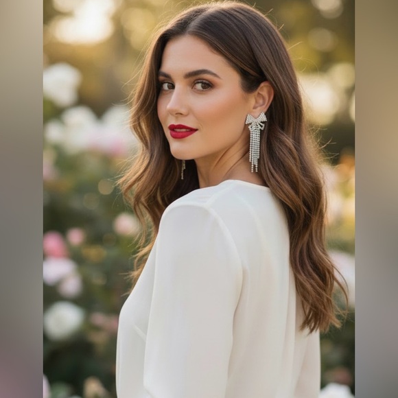 MIA Silver Rhinestone Bow and Tassel Earrings New With Tags - Picture 5 of 6